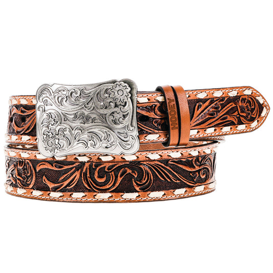 "Sonoma" Brown/Ivory Floral Hand Tooled Belt