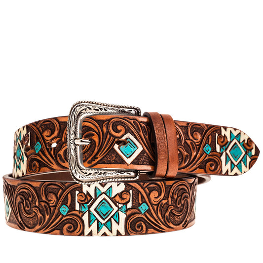 "Dyani" Brown/Turquoise & Ivory Aztec Belt