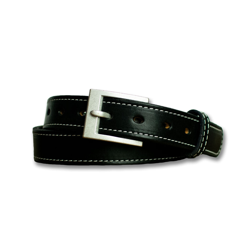 Hanks 1.25" Bonnie Belt Black with white stitching