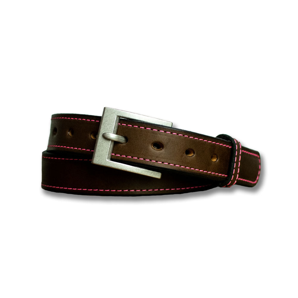 Hanks 1.25" Bonnie Belt Brown with pink stitching