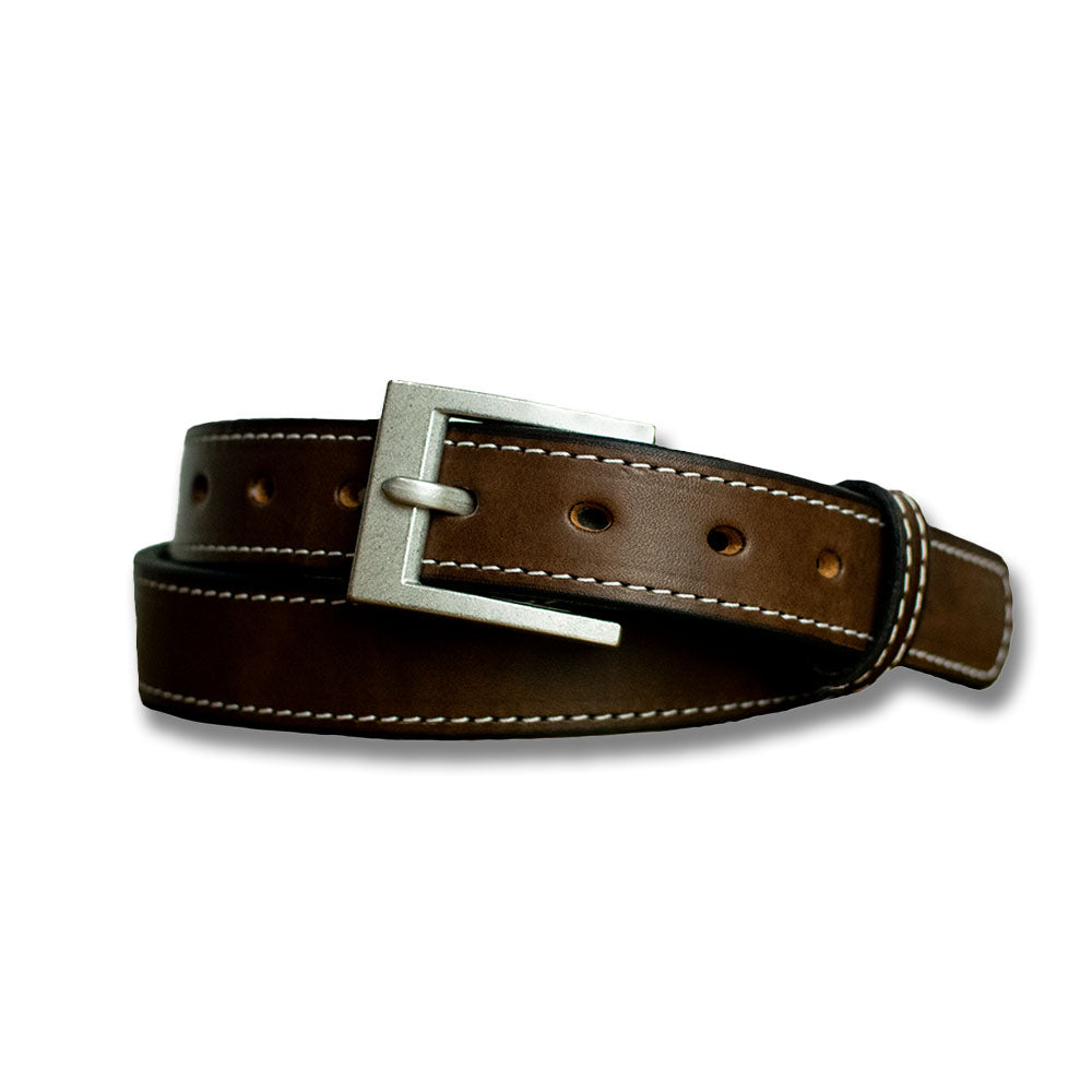 Hanks 1.25" Bonnie Belt Brown with white stitching