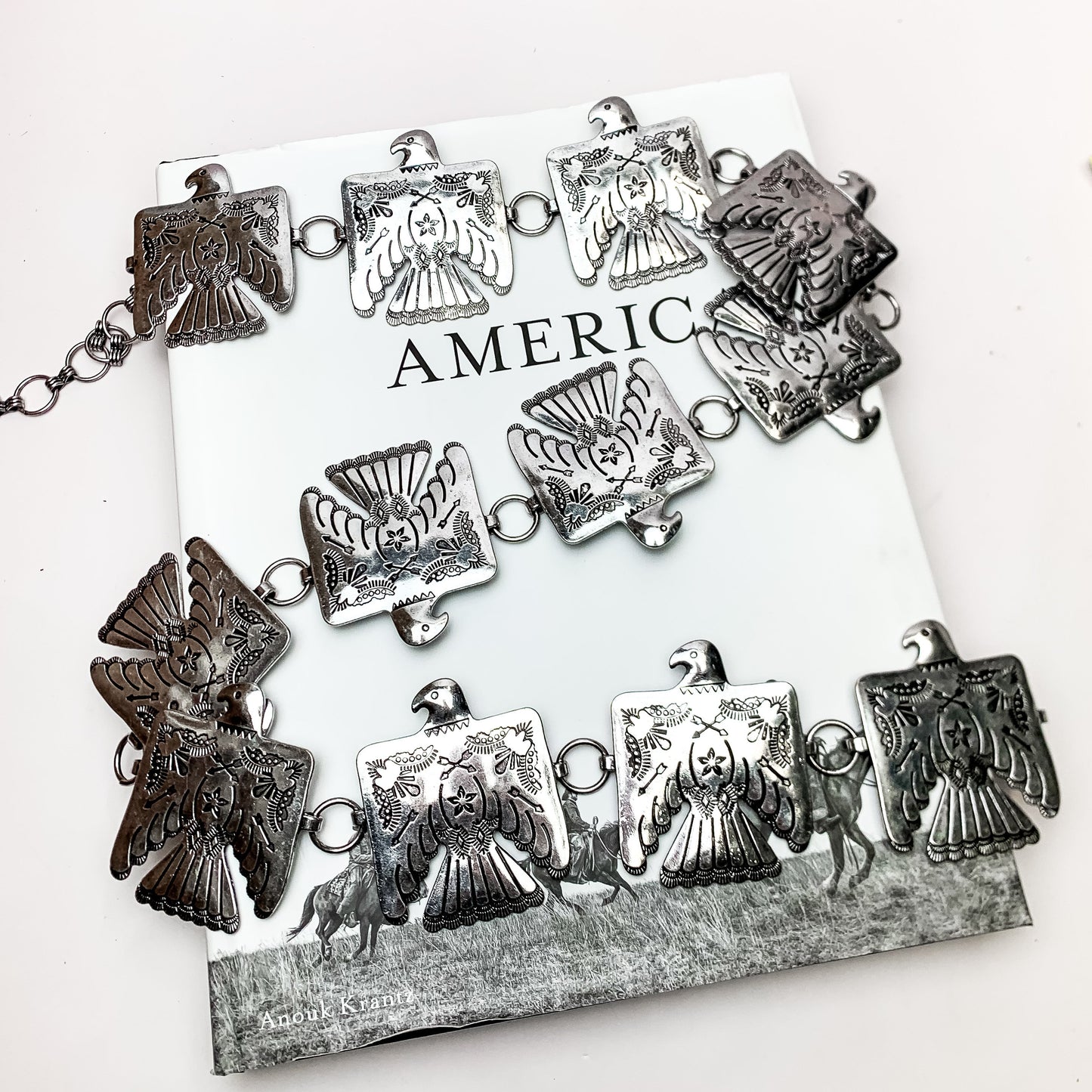 Thunder Bird Concho Belt in Silver Tone