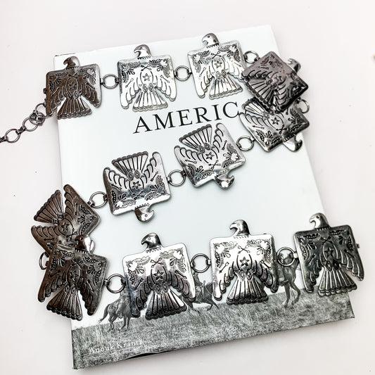 Thunder Bird Concho Belt in Silver Tone