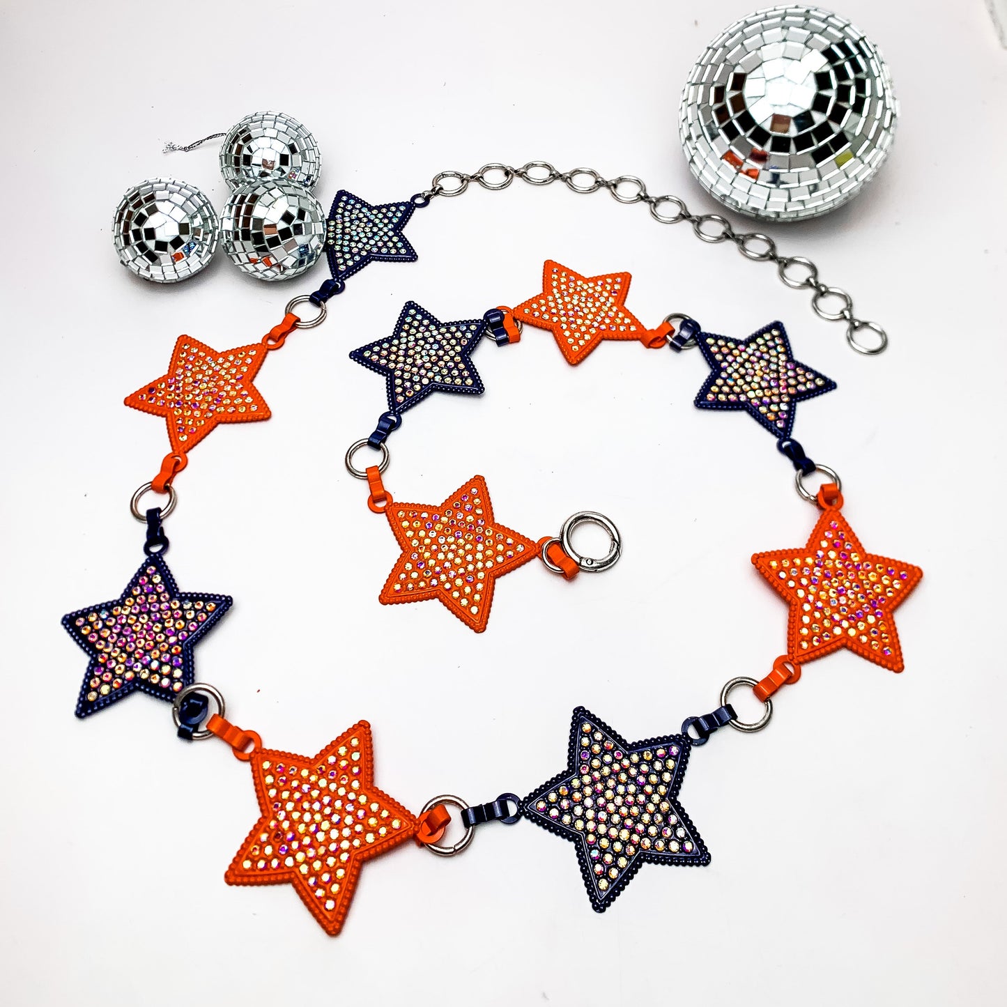 Starlight Adjustable Orange and Navy Belt With Ab Crystals