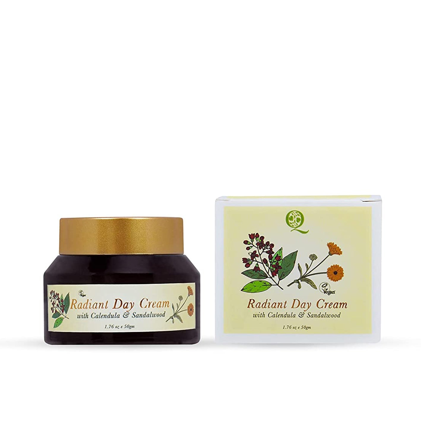 QAADU Radiant Day Cream with Natural Ingredients Calendula & Sandalwood-Ideal For Lackluster, Dehydrated, Tired, and Aging Skin Conditions- Suits All Skin Types- 50 gm
