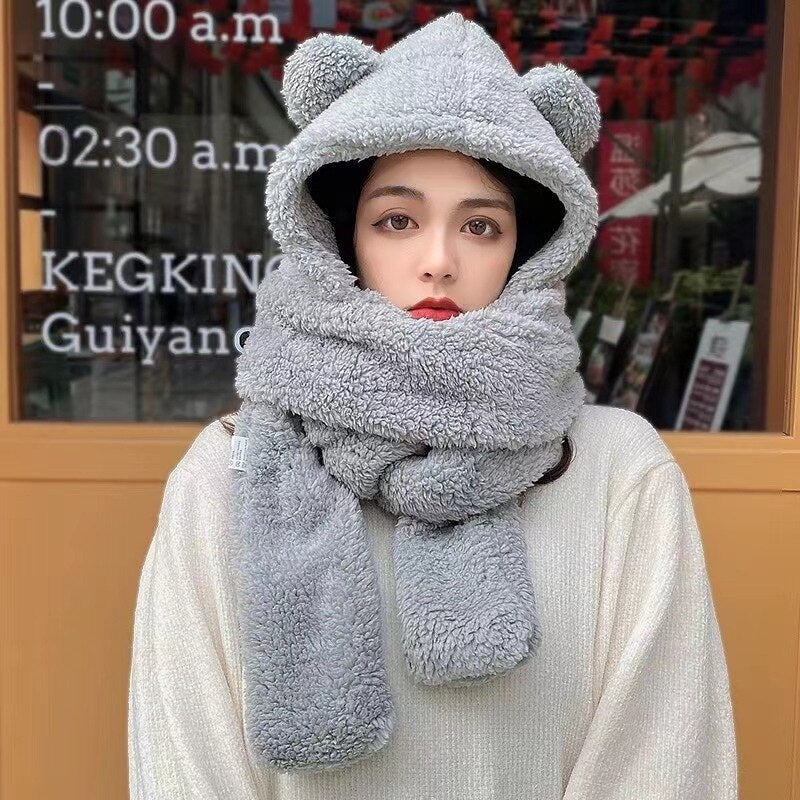 New Cute Bear Ear Hat Scarf Gloves Set