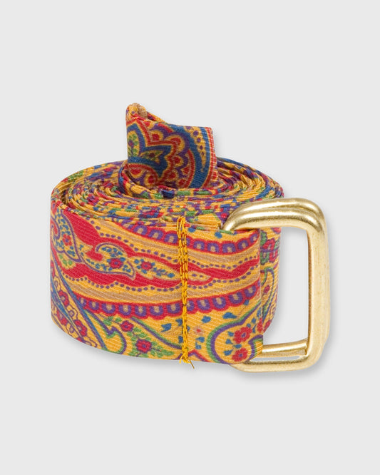 D-Ring Belt in Mustard/Blue/Red Paisley Silk