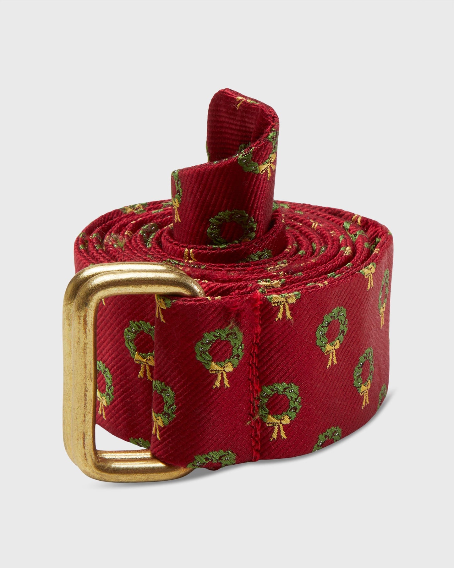 D-Ring Belt in Red/Green/Yellow Wreath Silk