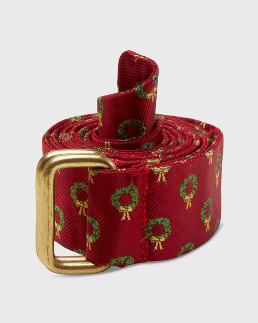 D-Ring Belt in Red/Green/Yellow Wreath Silk