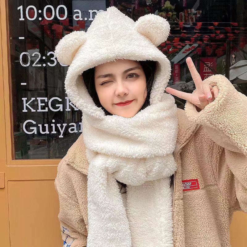New Cute Bear Ear Hat Scarf Gloves Set