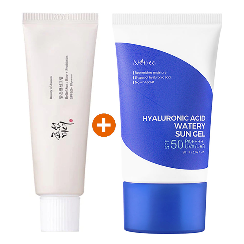 [ ISNTREE ] Hyaluronic Acid Sun Gel + Beauty of Joseon Relief Sun Cream, 2 Piece Sunscreen Set