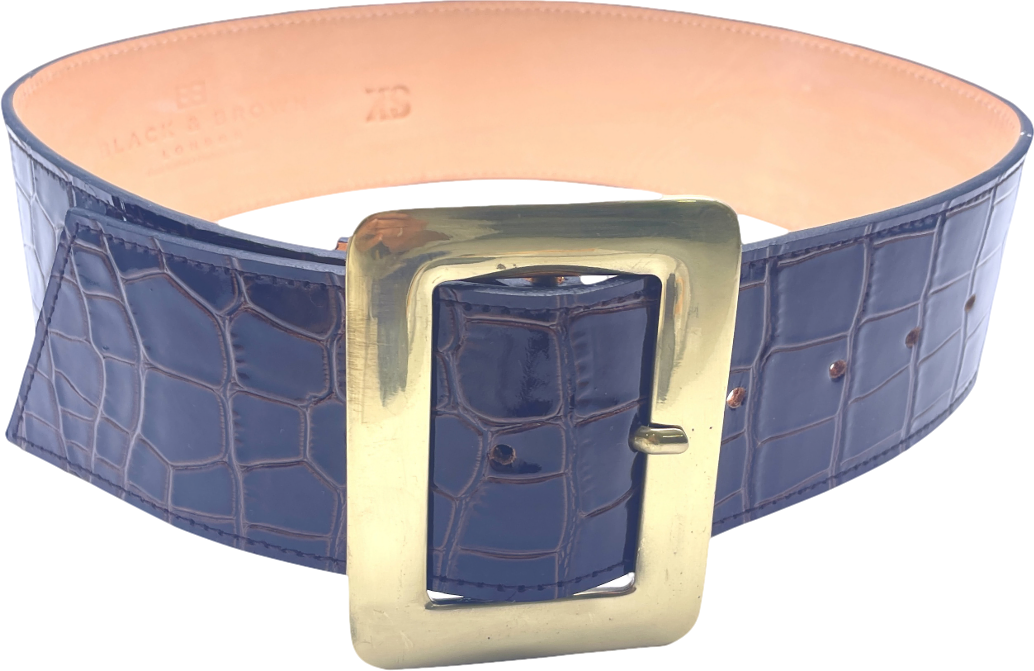 black & Brown London Brown Maria Wide Croc Patent Belt UK XS