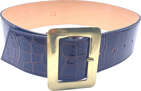 black & Brown London Brown Maria Wide Croc Patent Belt UK XS