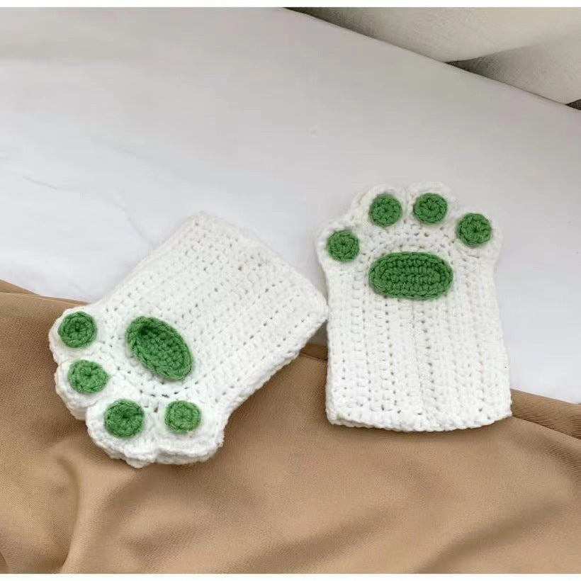 Cat's Paw Gloves Handmade Wool Woven Half Finger Finished Cute Warm Winter Gift For Girlfriend