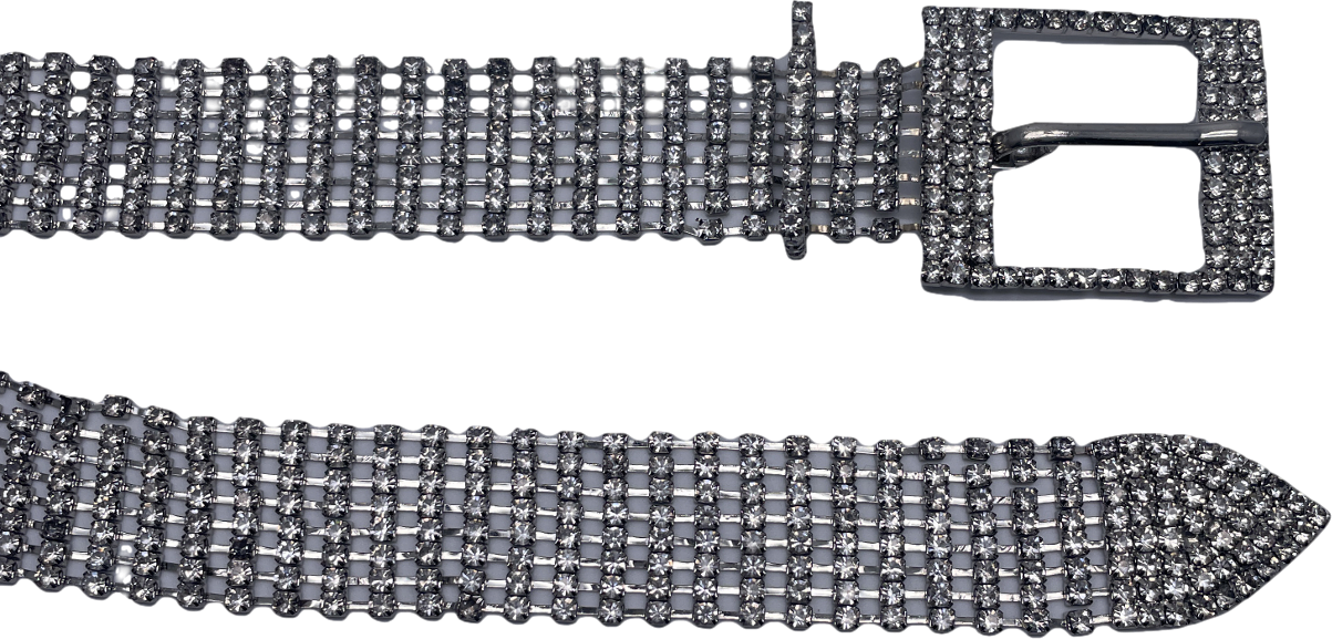 Black & Brown London Metallic Dayna Crystal Silver Metal Belt One Size
