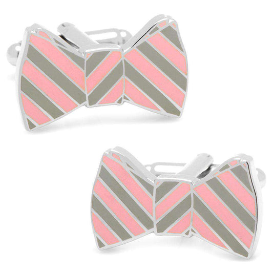 Bowtie Cufflinks in Grey and Pink Stripes by CufflinksInc - Country Club Prep