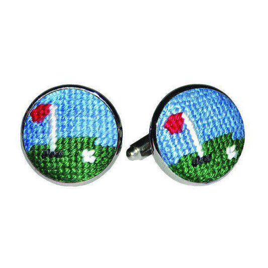 Golf Green Needlepoint Cufflinks by Smathers & Branson