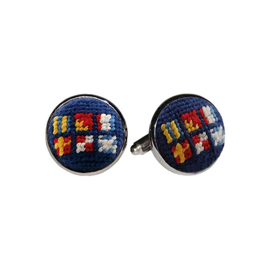 Got Rum Needlepoint Cufflinks in Classic Navy by Smathers & Branson