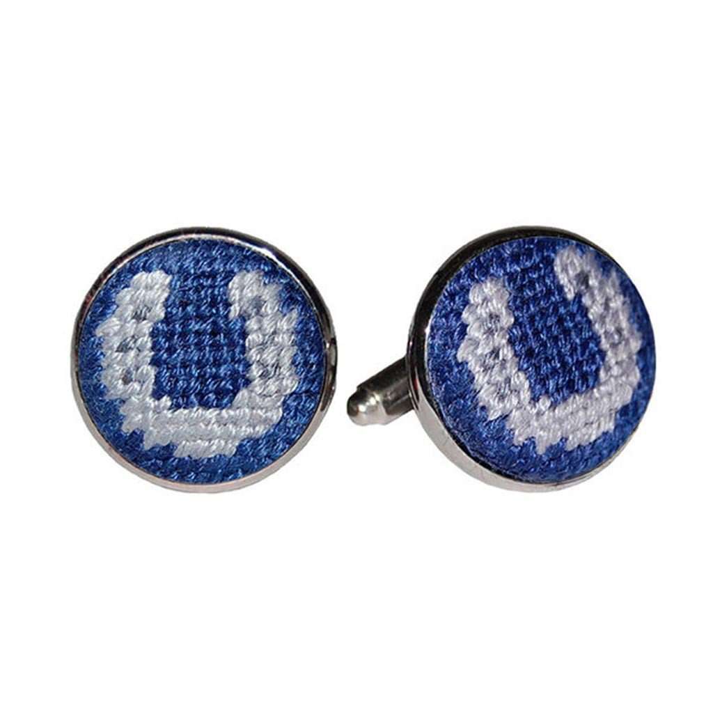 Horseshoe Needlepoint Cufflinks in Classic Navy by Smathers & Branson