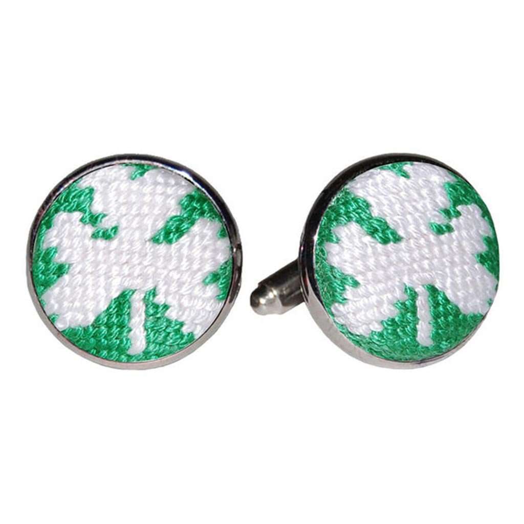Shamrock Needlepoint Cufflinks in Kelly Green by Smathers & Branson