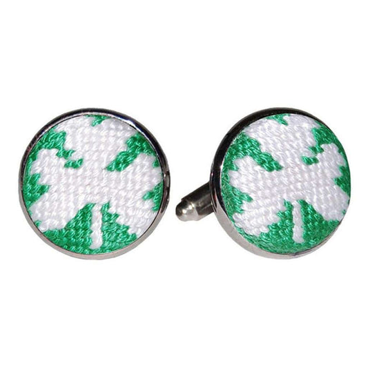 Shamrock Needlepoint Cufflinks in Kelly Green by Smathers & Branson