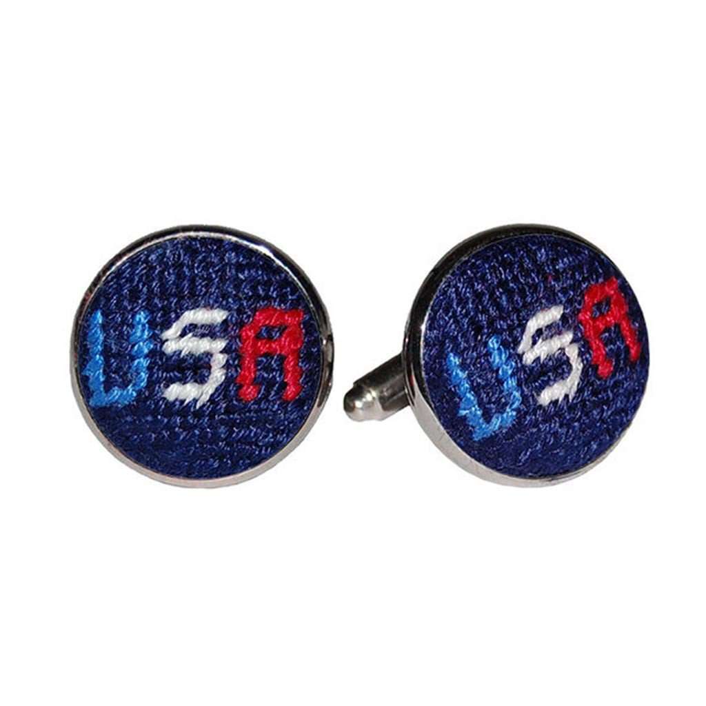 USA Needlepoint Cufflinks in Dark Navy by Smathers & Branson