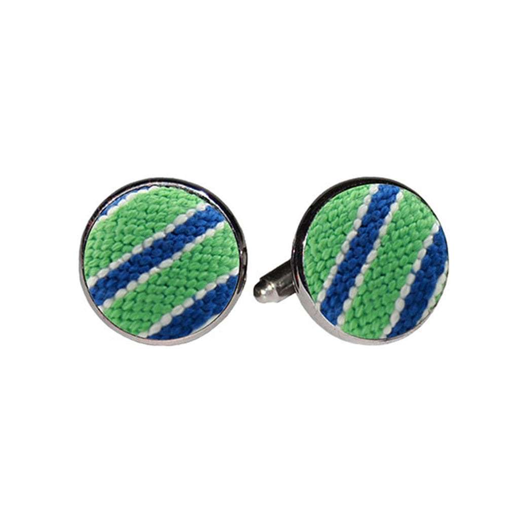 Stripe Needlepoint Cufflinks in Mint & Blueberry by Smathers & Branson