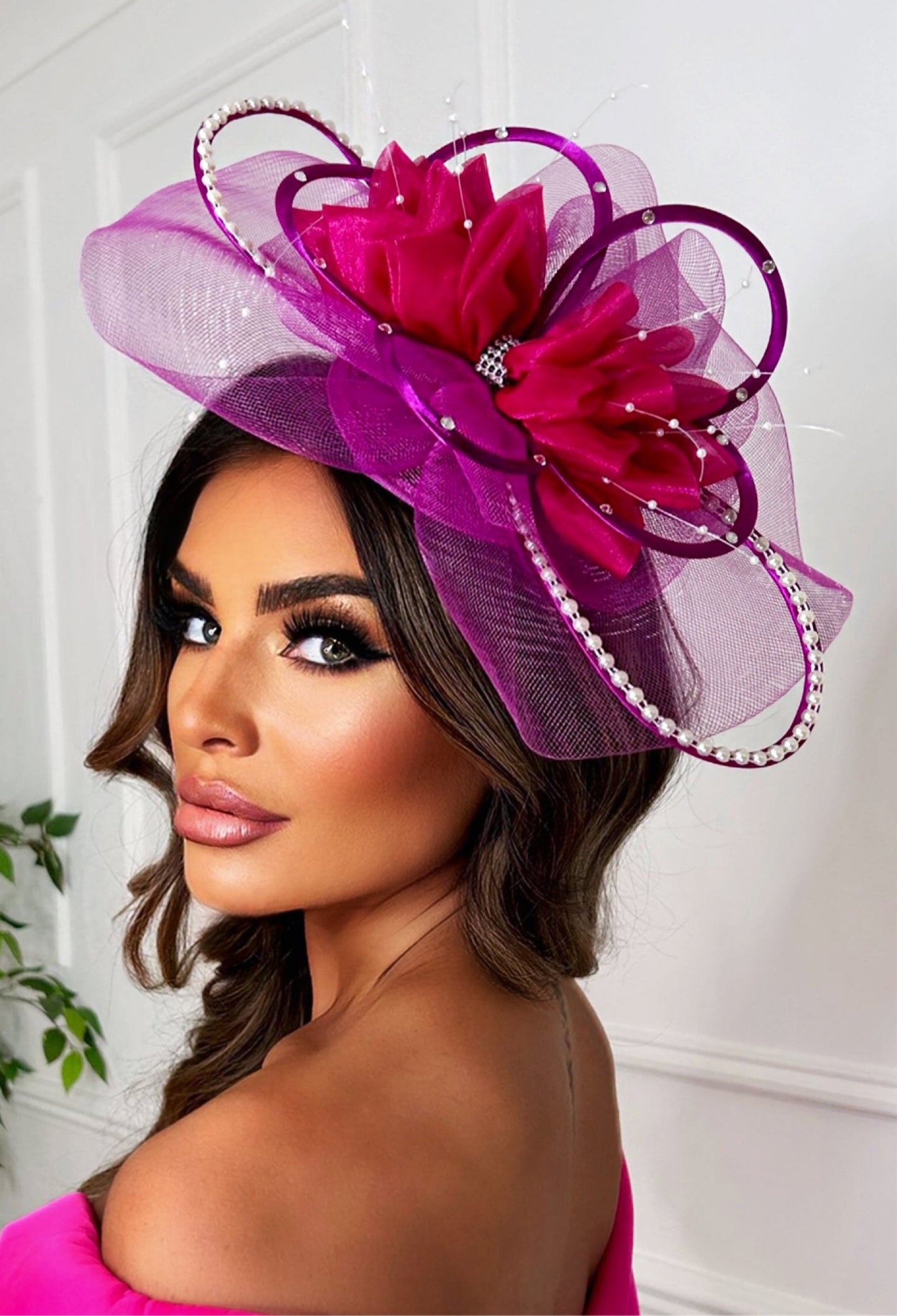 Pure Glam Pink Diamante Veil Fascinator