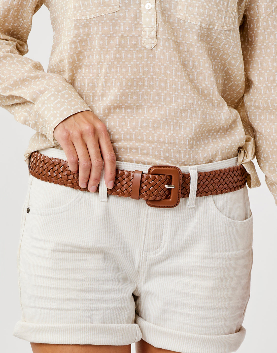 Woven Leather Belt: Dark Brown