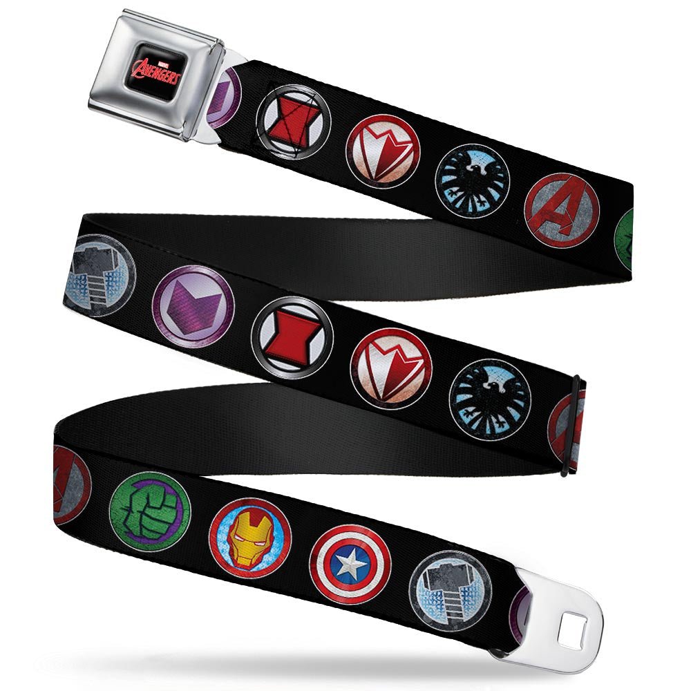 Marvel Avengers Logo Full Color - 9-Avenger Icons Black/Multi Color Webbing Seatbelt Belt