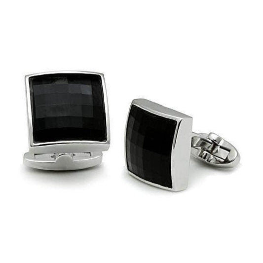 Men's Accessories - Cufflinks Men's Cufflinks - LO2297 - Rhodium Brass Cufflink with Synthetic Synthetic Glass in Jet