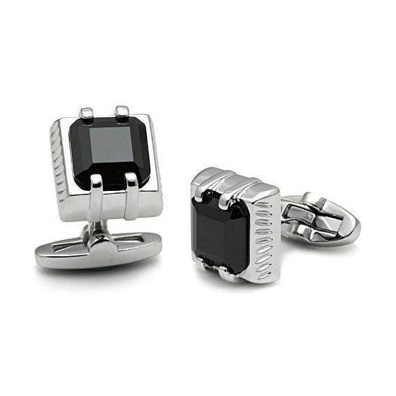 Men's Accessories - Cufflinks Men's Cufflinks - LO2305 - Rhodium Brass Cufflink with AAA Grade CZ in Jet