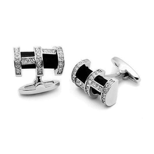Men's Accessories - Cufflinks Men's Cufflinks - LO2629 - Rhodium Brass Cufflink with Top Grade Crystal in Clear