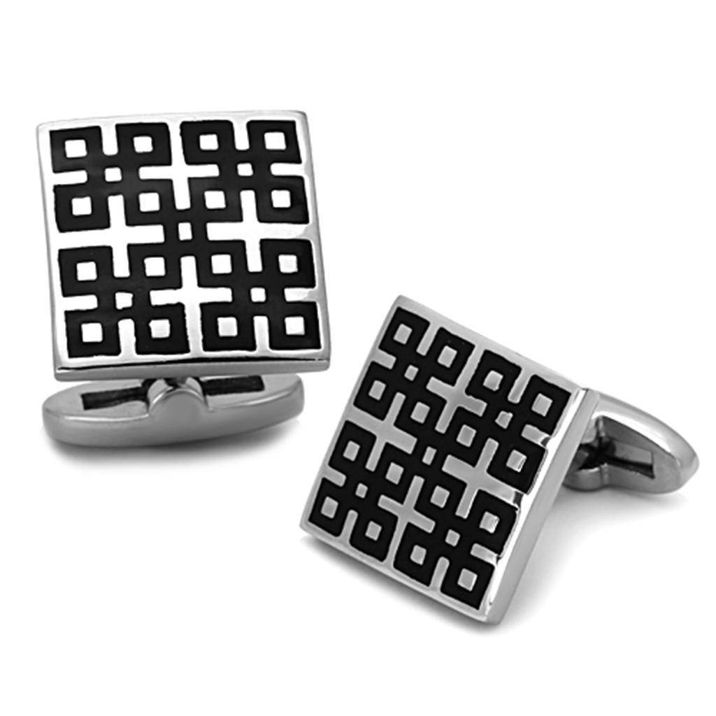 Men's Accessories - Cufflinks Men's Cufflinks - TK1243 - High polished (no plating) Stainless Steel Cufflink with Epoxy in Jet