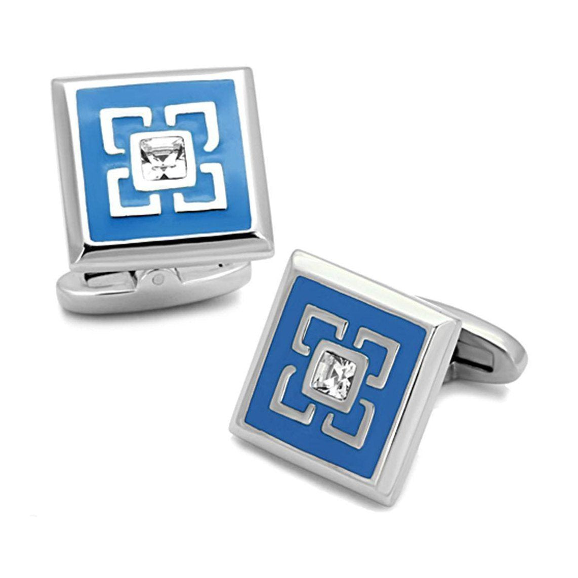 Men's Accessories - Cufflinks Men's Cufflinks - TK1244 - High polished (no plating) Stainless Steel Cufflink with Top Grade Crystal in Clear