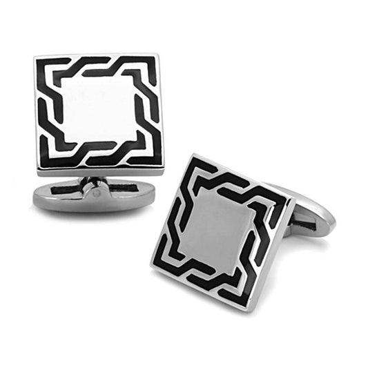Men's Accessories - Cufflinks Men's Cufflinks - TK1248 - High polished (no plating) Stainless Steel Cufflink with Epoxy in Jet