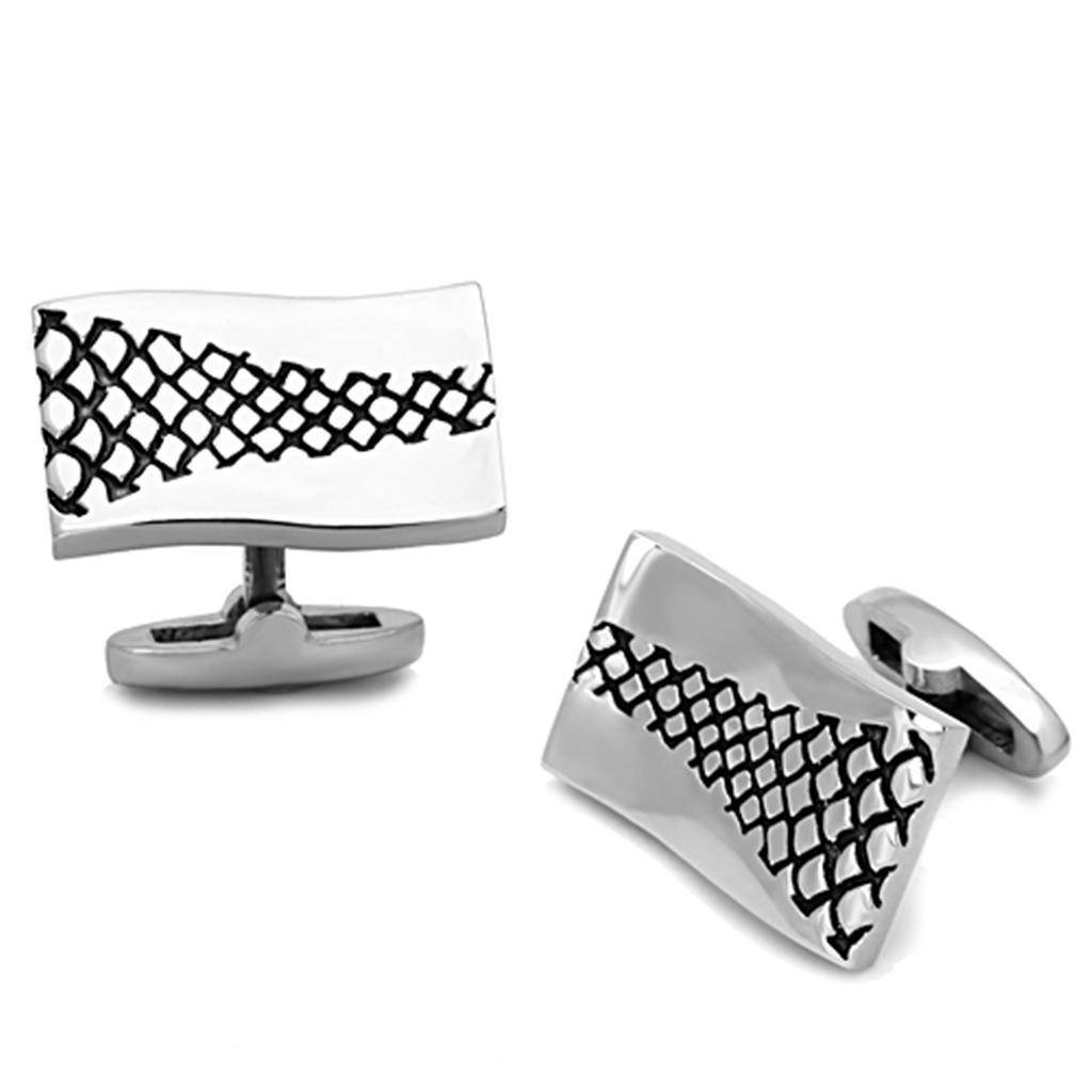 Men's Accessories - Cufflinks Men's Cufflinks - TK1260 - High polished (no plating) Stainless Steel Cufflink with Epoxy in Jet