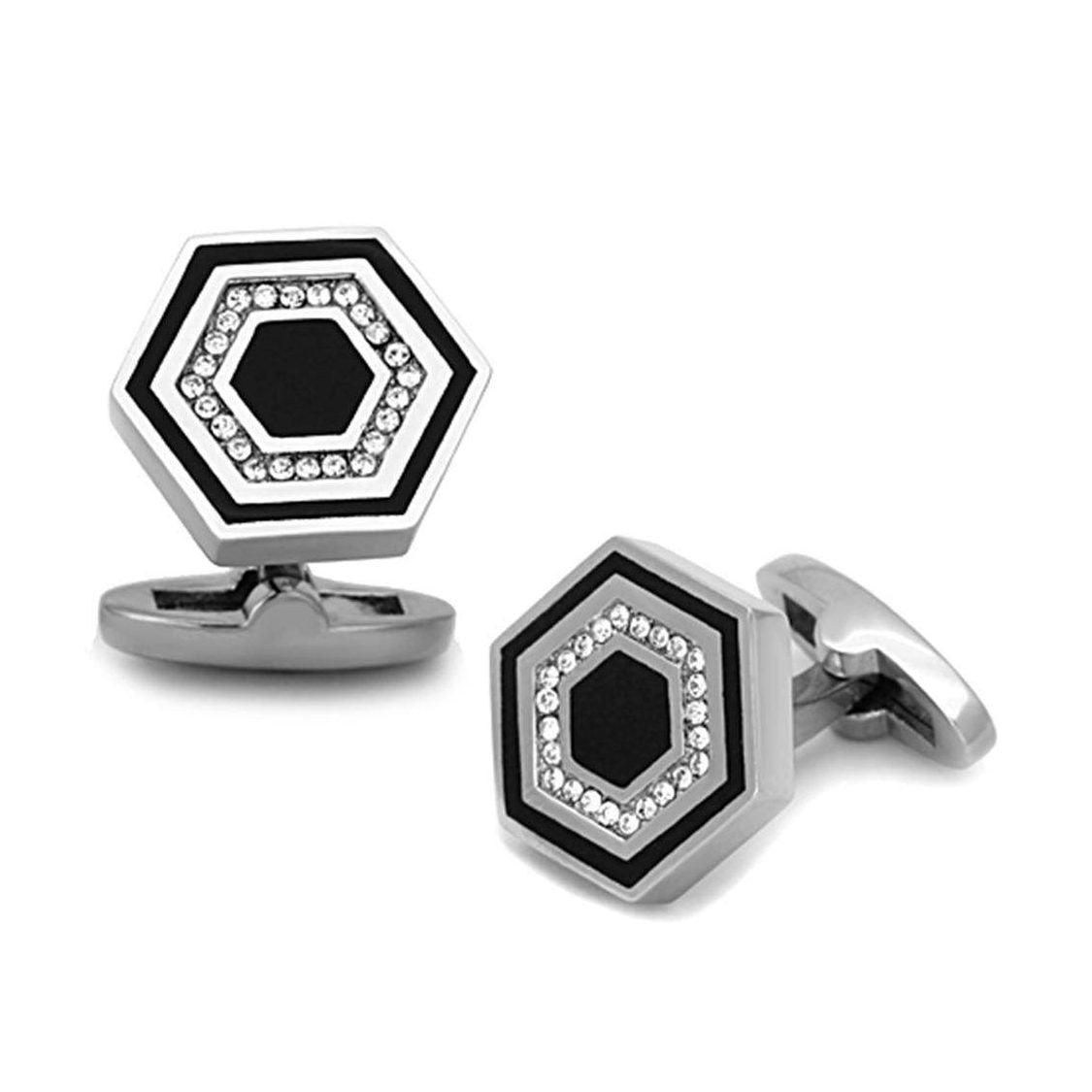 Men's Accessories - Cufflinks Men's Cufflinks - TK1262 - High polished (no plating) Stainless Steel Cufflink with Top Grade Crystal in Clear