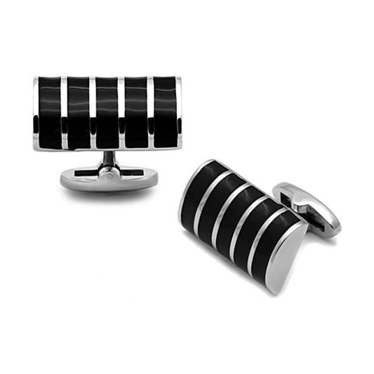 Men's Accessories - Cufflinks Men's Cufflinks - TK1263 - High polished (no plating) Stainless Steel Cufflink with Epoxy in Jet