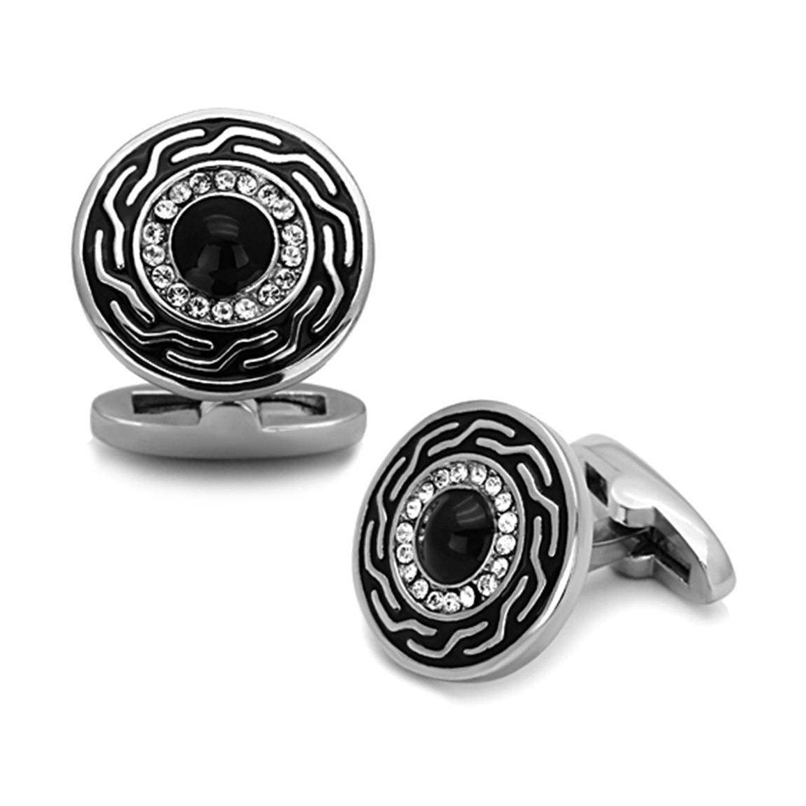 Men's Accessories - Cufflinks Men's Cufflinks - TK1264 - High polished (no plating) Stainless Steel Cufflink with Top Grade Crystal in Clear
