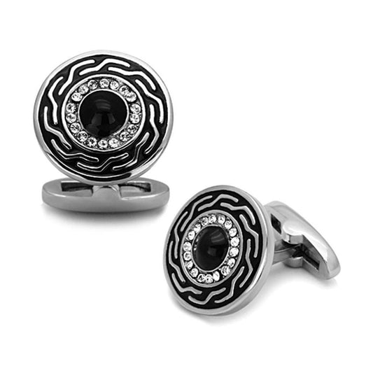 Men's Accessories - Cufflinks Men's Cufflinks - TK1264 - High polished (no plating) Stainless Steel Cufflink with Top Grade Crystal in Clear