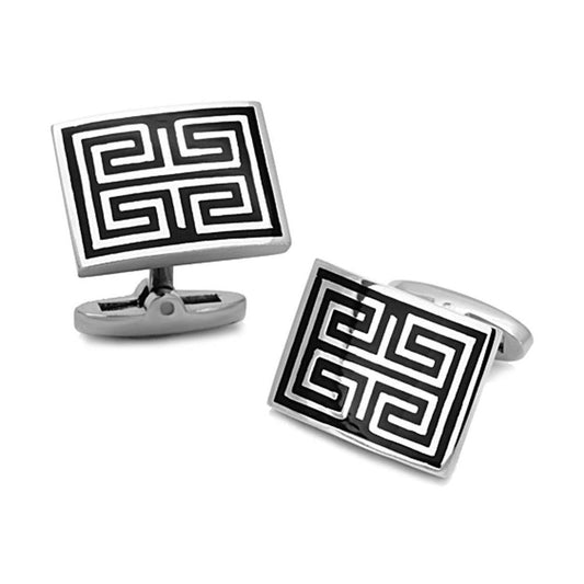 Men's Accessories - Cufflinks Men's Cufflinks - TK1265 - High polished (no plating) Stainless Steel Cufflink with Epoxy in Jet