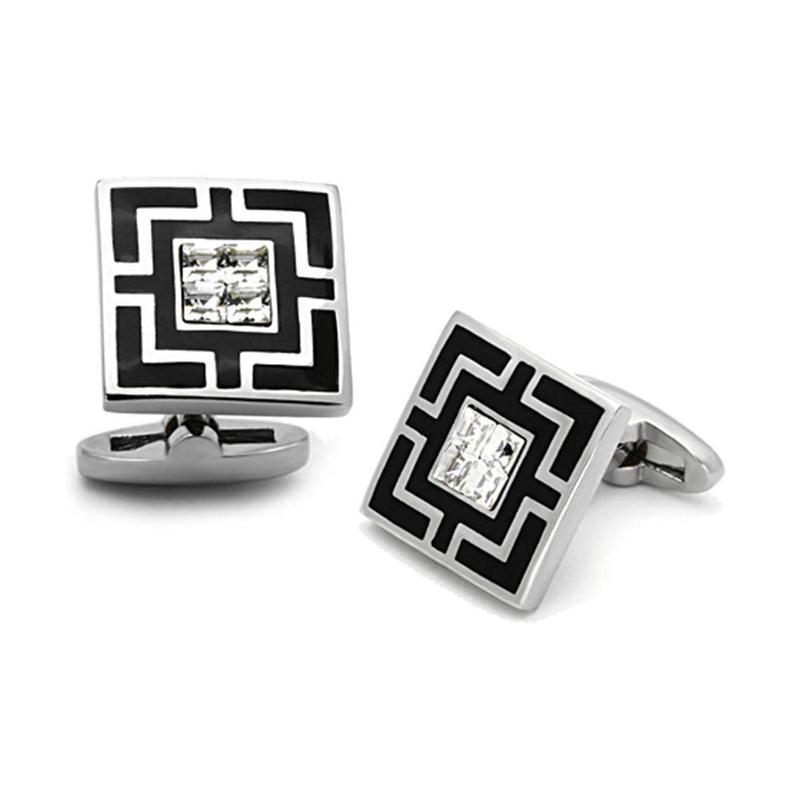 Men's Accessories - Cufflinks Men's Cufflinks - TK1267 - High polished (no plating) Stainless Steel Cufflink with Top Grade Crystal in Clear