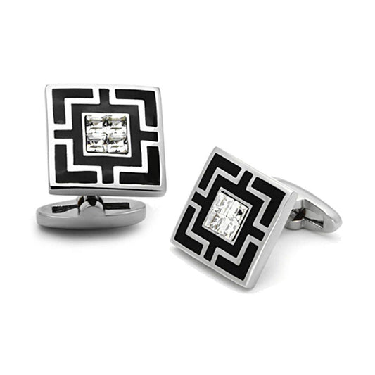 Men's Accessories - Cufflinks Men's Cufflinks - TK1267 - High polished (no plating) Stainless Steel Cufflink with Top Grade Crystal in Clear