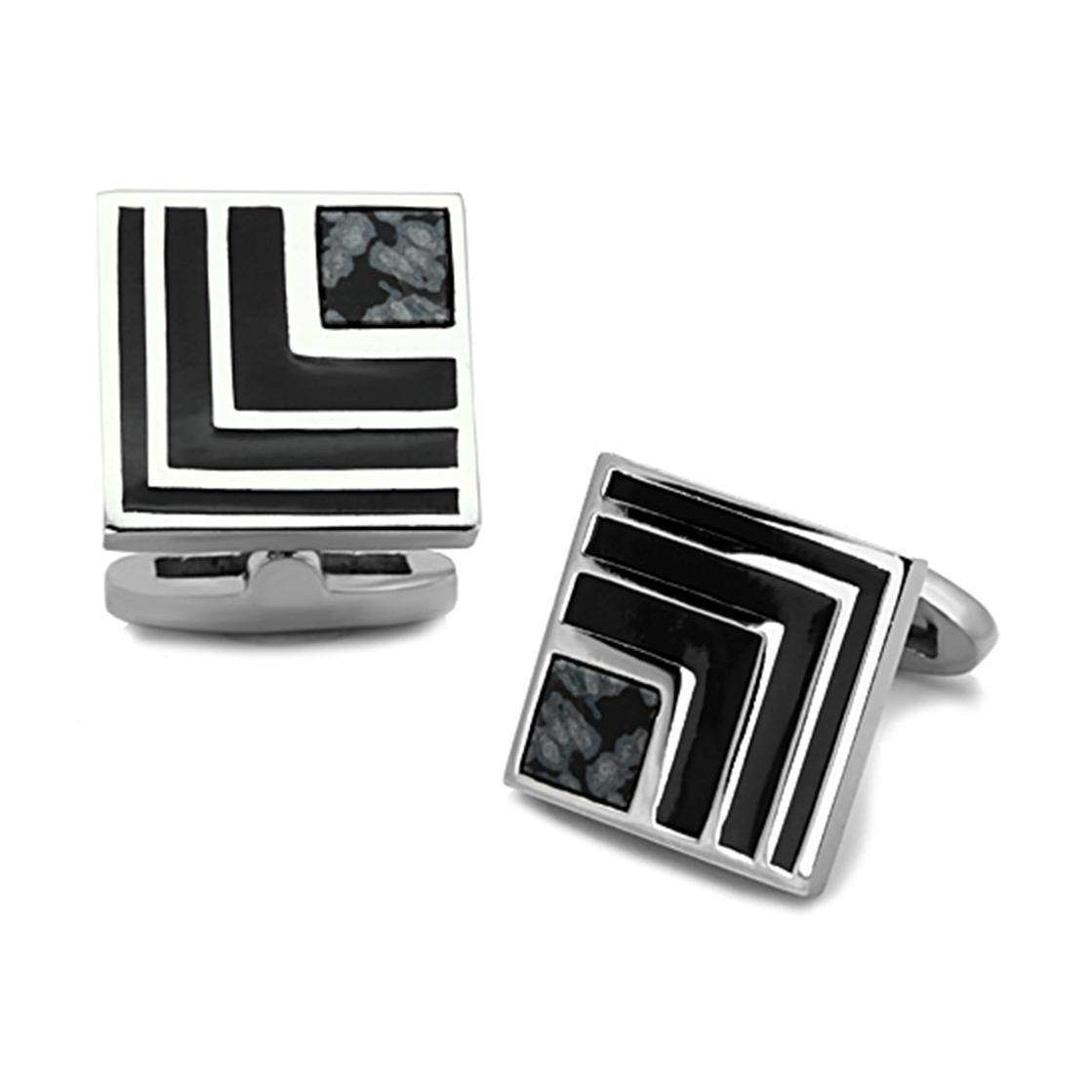Men's Accessories - Cufflinks Men's Cufflinks - TK1269 - High polished (no plating) Stainless Steel Cufflink with Synthetic Onyx in Jet