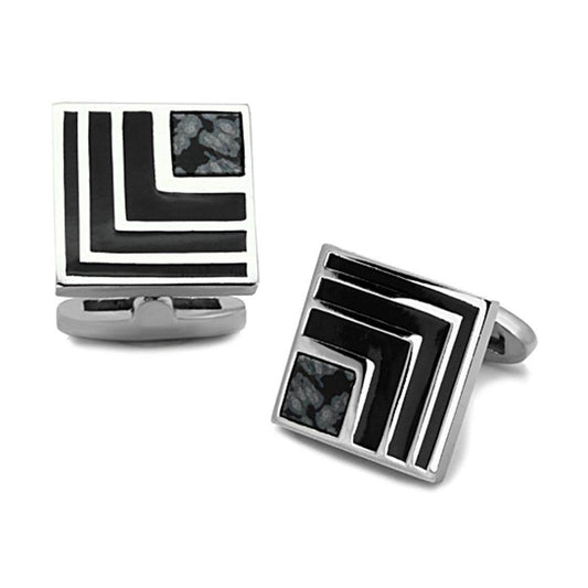 Men's Accessories - Cufflinks Men's Cufflinks - TK1269 - High polished (no plating) Stainless Steel Cufflink with Synthetic Onyx in Jet