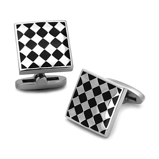 Men's Accessories - Cufflinks Men's Cufflinks - TK1270 - High polished (no plating) Stainless Steel Cufflink with Epoxy in Jet