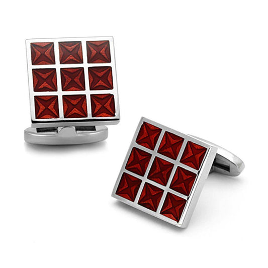 Men's Accessories - Cufflinks Men's Cufflinks - TK1272 - High polished (no plating) Stainless Steel Cufflink with Epoxy in Garnet