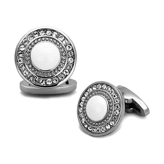 Men's Accessories - Cufflinks Men's Cufflinks - TK1273 - High polished (no plating) Stainless Steel Cufflink with Top Grade Crystal in Clear