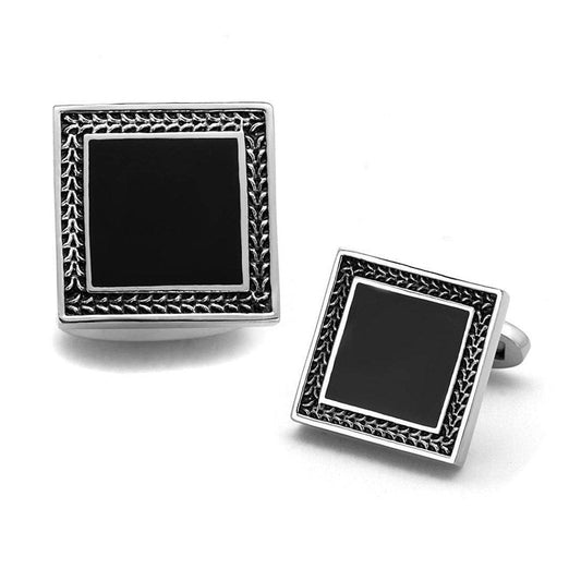 Men's Accessories - Cufflinks Men's Cufflinks - TK1651 - High polished (no plating) Stainless Steel Cufflink with Epoxy in Jet